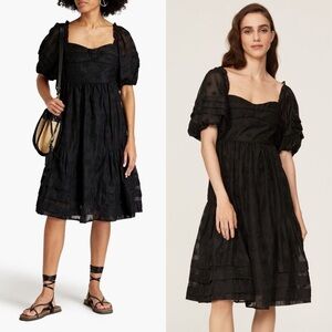 HOFMANN COPENHAGEN Floral Embroidered Puff Short Sleeve Babydoll Mini Dress‎ 2